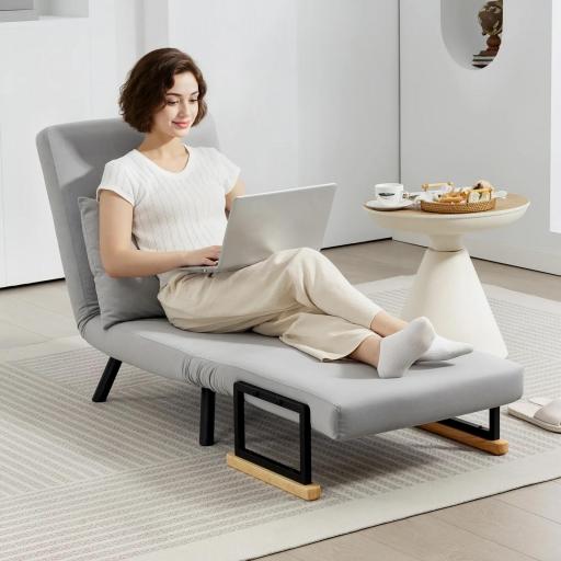 Sofá Cama Individual Plegable Sofá Cama Convertible 4 en 1 Respaldo Ajustable de 5 Niveles y Almohada 63x73x81 cm Gris [5]