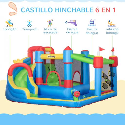 Castillo Inflable Infantil con Tobogán Cama de Salto Piscina Muro de Escalada Inflador 390x300x197 cm Multicolor [6]