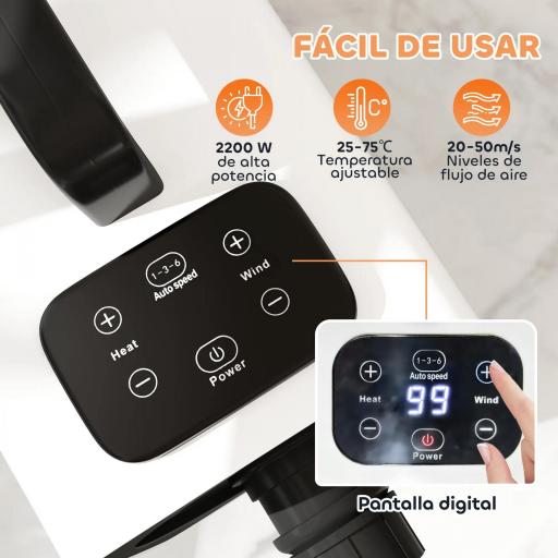 Secador para Perros de 2200W con Pantalla Digital Velocidad y Temperatura Ajustables 3 Boquillas Blanco [2]