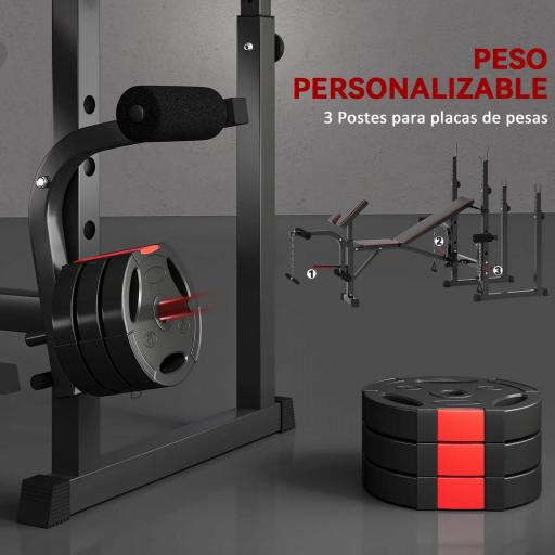Banco de Pesas con Soportes para Barra y Respaldo Ajustable para Entrenamiento Completos de Cuerpo Negro [4]