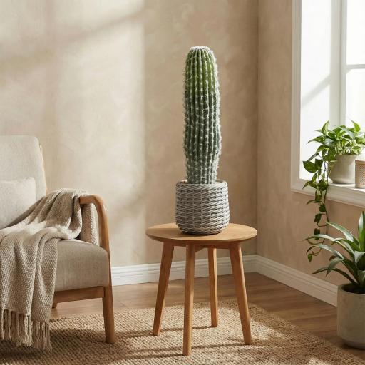 Cactus Artificial 66 cm, Planta Artificial Decorativa con Maceta para Decoración del Interior Verde [2]