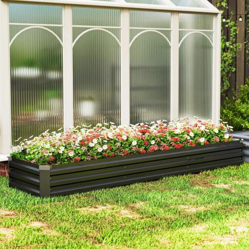 Jardinera Exterior Grande Rectangular de Acero Galvanizado Huerto Urbano con Base Abierta 240x60x30 cm Gris Oscuro [1]