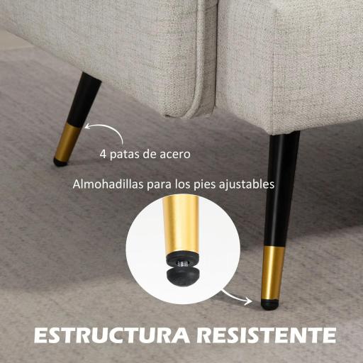 Sofá de Salón de 2 Plazas Moderno con 4 Cojines Reposabrazos y Patas de Acero Carga 240 kg 139x68x80 cm Crema [7]