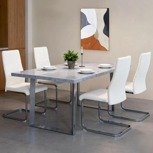 Juego de 4 Sillas de Comedor con Asiento y Respaldo Acolchado Tapizado en Terciopelo Patas de Acero Crema [5]