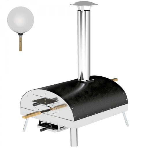 Mini Horno de Pizza de Leña con Piedra Refractaria Termómetro y Bandeja Giratoria para Jardín Terraza o Camping [8]