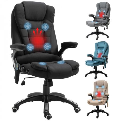 Silla de Masaje con 6 Puntos de Masaje con Función de Calefacción Altura Ajustable y Ruedas 68x72x110-120 cm Negro [8]