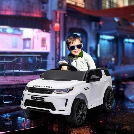 Coche Eléctrico para Niños con Licencia Land Rover Discovery Sport Batería 12V Mando a Distancia Faros y Música Blanco [0]