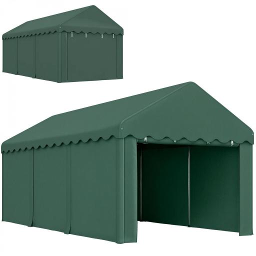 Garaje Exterior para Coche 6x3 m Impermeable Anti-UV con Paredes Laterales Desmontables y 2 Puertas con Cremallera Verde [9]