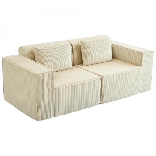 Sofá de 3 Plazas Tapizado en Pana Acolchado Grueso Asiento Extra Profundo Reposabrazos Anchos Montaje Rápido Beige [8]