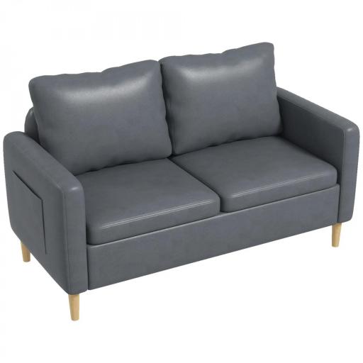 Sofá de 2 Plazas Tapizado en Poliéster con 2 Bolsillos Laterales Reposabrazos y Patas de Madera 143x76x83 cm Gris [9]