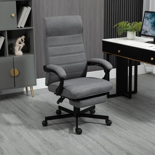 Silla de Oficina Reclinable con Altura Ajustable Reposabrazos y Reposapiés Retráctil 68x67x106-114 cm Gris