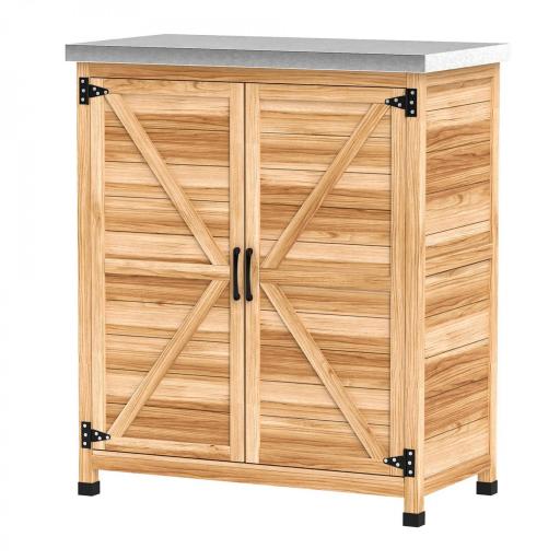 Armario de Exterior con Estante Interno y Banco de Trabajo, en Madera y Acero Galvanizado, 79x43x92 cm, color Madera [4]