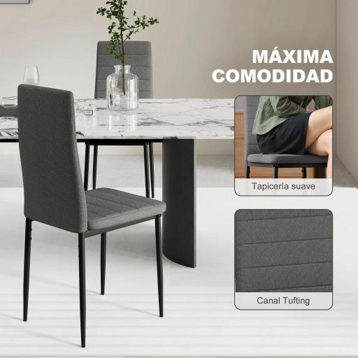 Pack de 6 Sillas de Comedor Modernas Tapizadas en Lino Sintético con Respaldo Alto y Patas de Metal 41x50x97 cm Gris [5]