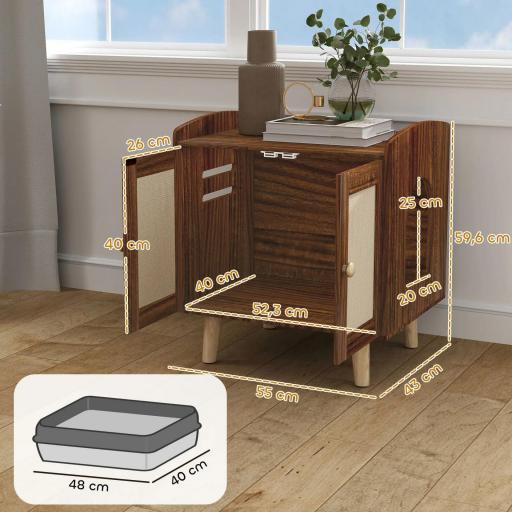 Mueble Arenero para Gatos Mesa Auxiliar con Puertas con Esteras de Sisal para Salón Dormitorio 55x43x59,6 cm Marrón [1]