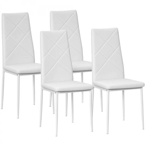 Set de 4 Sillas de Comedor Tapizadas de Piel Sintética con Respaldo Alto y Patas de Acero 41x50x97 cm Blanco [9]