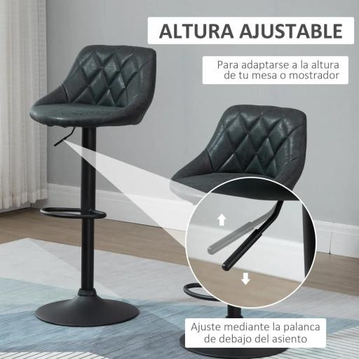 Conjunto de 2 Taburetes de Bar Giratorios con Altura Regulable Sillas Altas Modernas de Comedor con Base Redonda y Reposapiés 46x48x83-104 cm Negro [2]