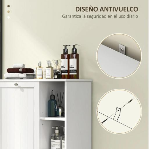 Mueble de Baño con Cesto Ropa Sucia Cesta Extraíble Estante Ajustable y Compartimentos para Baño 60x38x86 cm Blanco [1]