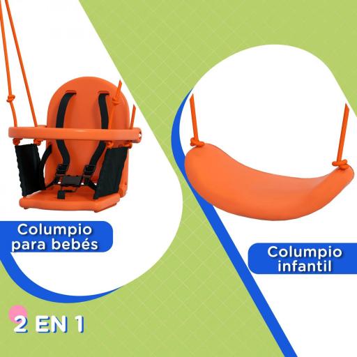 Columpio para Niños y Bebés con 1 Silla para Niños 1 Silla para Bebés y Cinturón de Seguridad 180x160x182 cm Naranja [2]