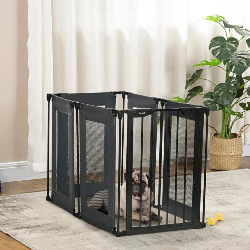 Parque Plegable para Perros de 6 Paneles Convertible en Barrera de Seguridad para Mascotas 117x103x74 cm Negro