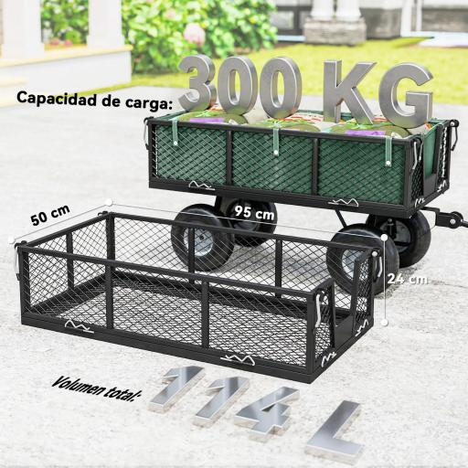 Carrito de Jardín con Ruedas Grandes Asa Ajustable y Bolsa Impermeable Removible Carga 300 kg 105x51x54 cm Verde [3]