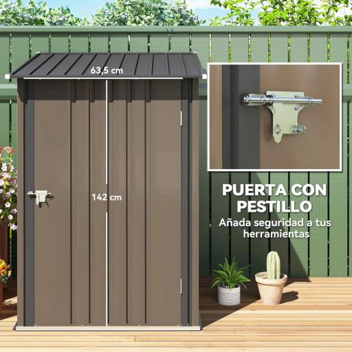 Caseta de Jardín Metálica 0,92 m² 100x103x160 cm con 1 Puerta y Cerradura para Almacenamiento de Herramientas Marrón [2]