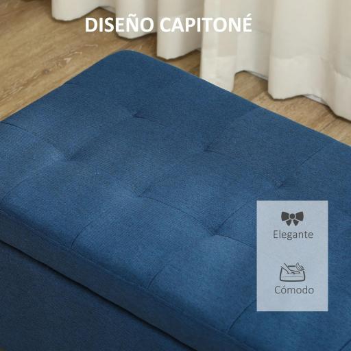 Banco de Almacenamiento Puff de Almacenaje Taburete Tapizado en Lino con Tapa Abatible para Entrada 125x49x41,5 cm Azul [3]