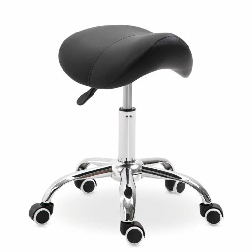 Taburete con Ruedas Taburete Giratoria con Altura Ajustable Taburete Cosmetica Dentista Peluqueria 52x53x49-61 cm Negro [4]