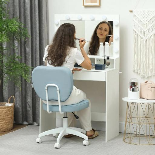 Silla de Oficina Giratoria Tapizada en PU con Altura Ajustable Sin Brazos Carga 120 kg 46x59x82-92 cm Azul Claro [4]