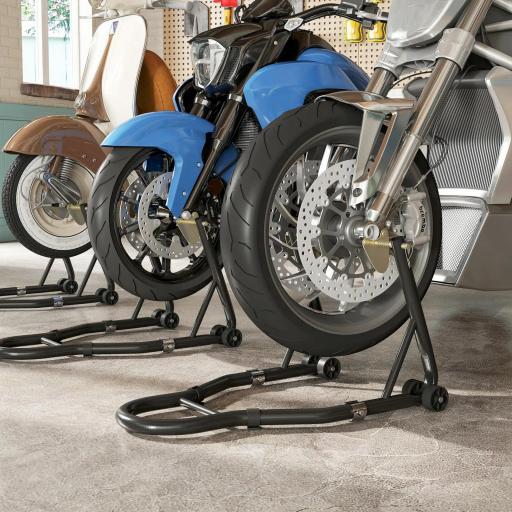 Caballete de Moto Carga 390 kg Soporte Delantero y Trasera Universal Elevador de Moto de Acero con Ruedas Negro [3]