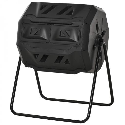 Compostador de Tambor Giratorio con Capacidad 160 Litros de Doble Cámara y Ventilación Marco de Acero 71x65x96cm Negro [8]