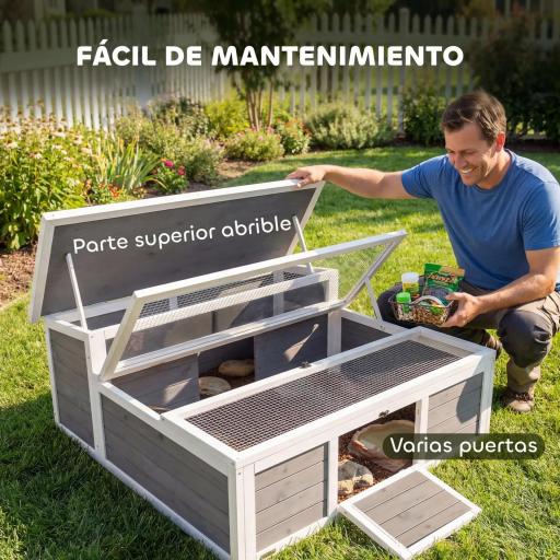 Casa para Tortugas de Madera Terrario para Reptiles Ventana Transparente Techo Abatible 113x106,5x44,5 cm Gris Oscuro [5]