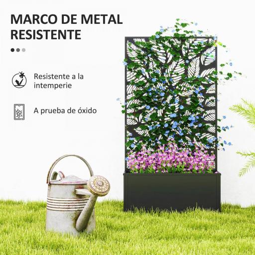 Jardinera Elevada con Panel de Privacidad de Hojas Decorativas de Metal y Opción de Montaje en Pared 61x23x113 cm Negro [3]