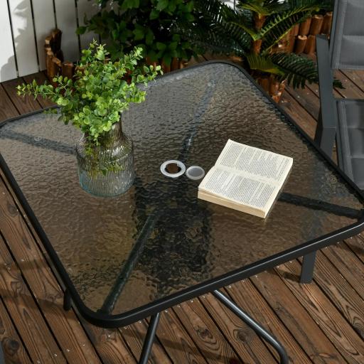 Mesa de Jardín Cuadrada 76x76x72 cm con Agujero para Sombrilla y Encimera de Vidrio Templado para Patio Terraza Negro [7]