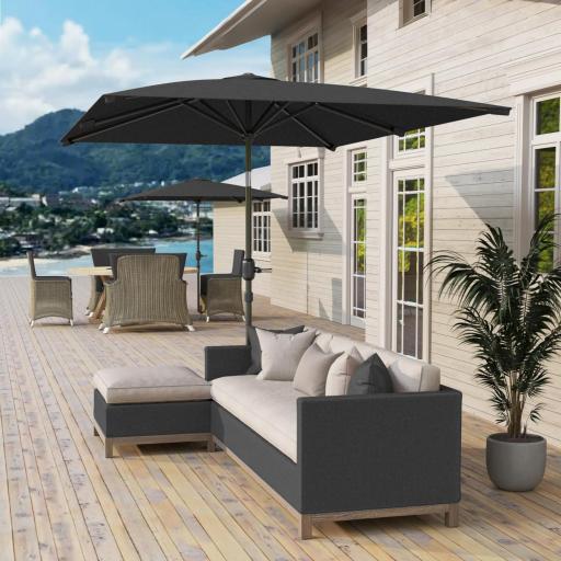 Sombrilla de Aluminio 198x294x255 Parasol Rectangular de Jardín Inclinable con Manivela y Poste Desmontable Gris