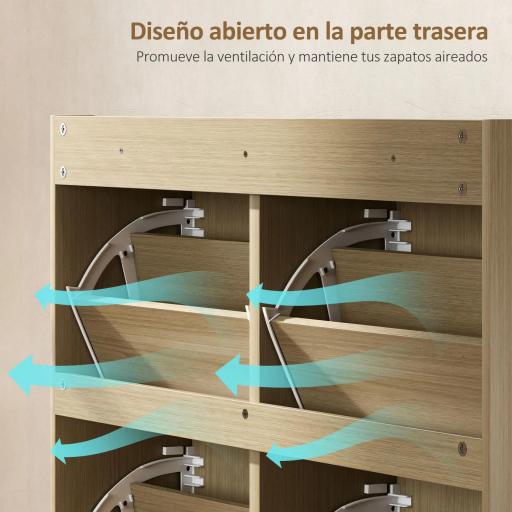 Zapatero Estrecho con 4 Puertas de Ratán con Estantes Ajustables para 16 Pares de Zapatos 104,5x24x88 cm Natural [4]