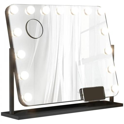 Espejo de Tocador Giratorio 58x46 cm con 14 Bombillas LED 3 Modos de Iluminación Ajustables Interruptor Táctil Negro [9]