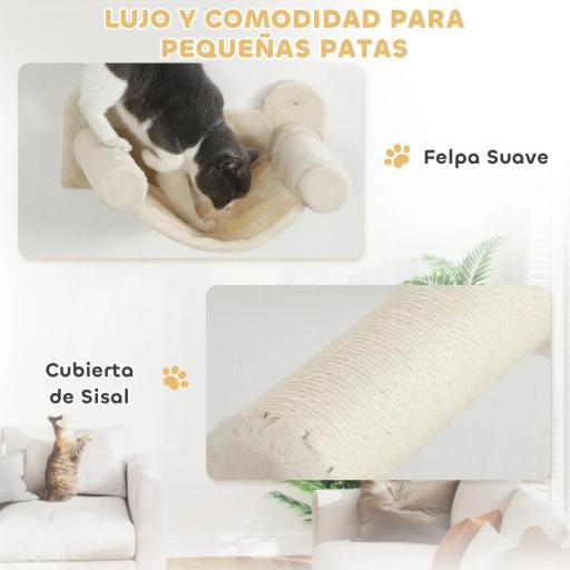 Juego de Escalada para Gatos de Pared de 6 Piezas con Condominio Plataforma Hamaca Escaleras y Tabla de Rascar Beige [1]