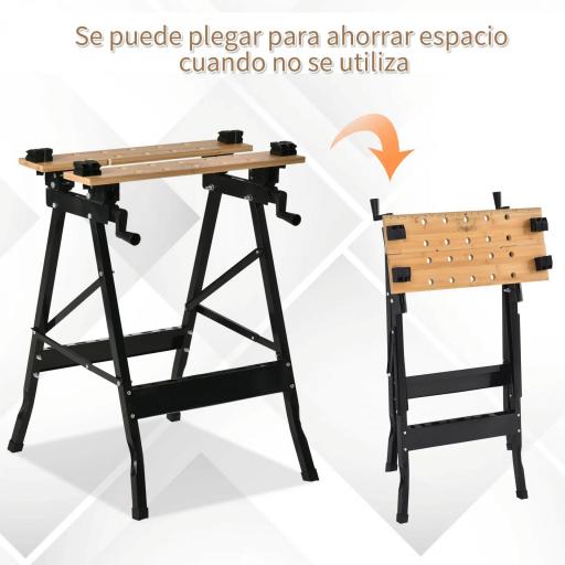 Banco de Trabajo Plegable Portátil con Tableros Ajustables Ángulo y Distancia 63,5x60,5x78 cm Madera Natural y Negro [2]