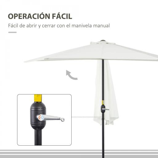 Sombrilla 269x138x236 cm Parasol de Jardín con Manivela y Forma Semicircular Tela Poliéster 180 g/m² para Exterior Terraza Patio Piscina Crema [2]
