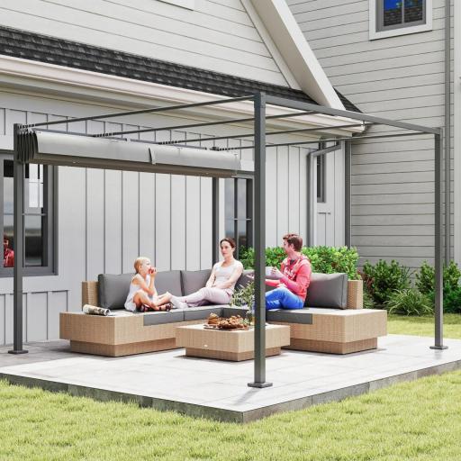 Pérgola con Techo Retráctil Pérgola de 3x3 m con Cierre Magnético Protección UV30+ Pabellón para Jardín Patio Gris [5]