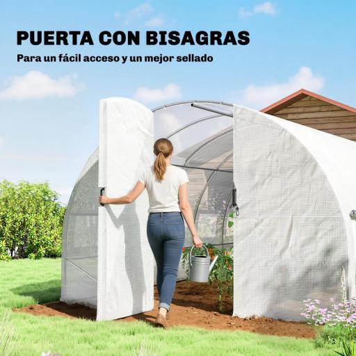 Invernadero de Túnel 6x3x2 m con Puerta con Bisagras 12 Ventanas de Malla y Estructura de Acero Galvanizado Blanco [4]