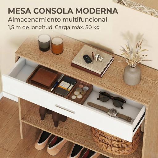 Recibidor de Entrada con Espejo Cajón y Estante Mueble de Recibidor para Pasillo 91,5x27,9x85,5 cm Roble [6]