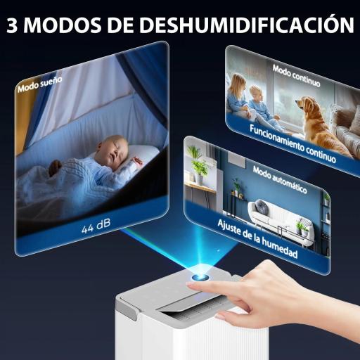 Deshumidificador 35L/Día para 40-90 ㎡ Luz Indicador de Humedad Depósito 5,5 Litros Drenaje Continuo Temporizador 24H [3]