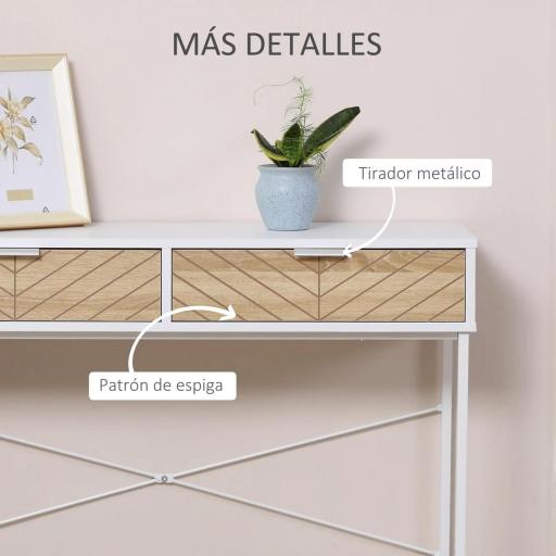 Mesa de Consola Estrecha con 2 Cajones Diseño de Líneas Talladas Estilo Moderna Blanco y Roble [6]