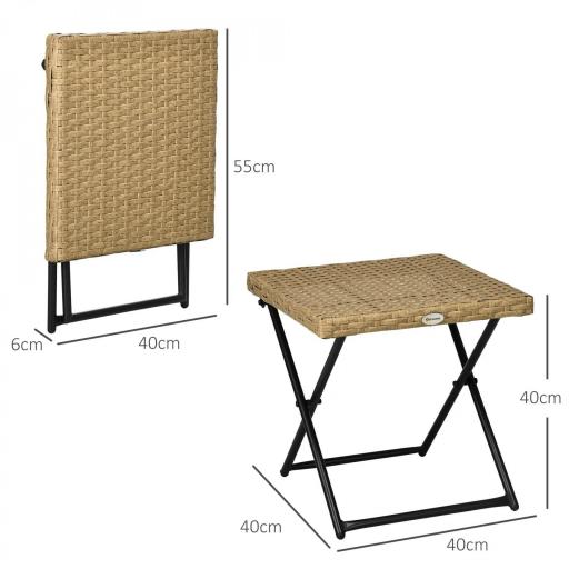 Mesa de Terraza Exterior de Ratán PE Plegable con Patas Cruzadas y Marco de Acero para Patio Balcón 40x40x40 cm Natural [1]