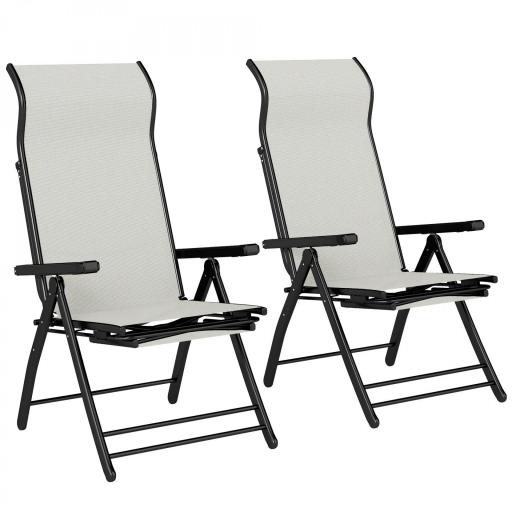 Pack de 2 Sillas Plegables Reclinables de Jardín Exterior con Respaldo Alto Ajustable en 5 Posiciones Reposapiés Gris [8]