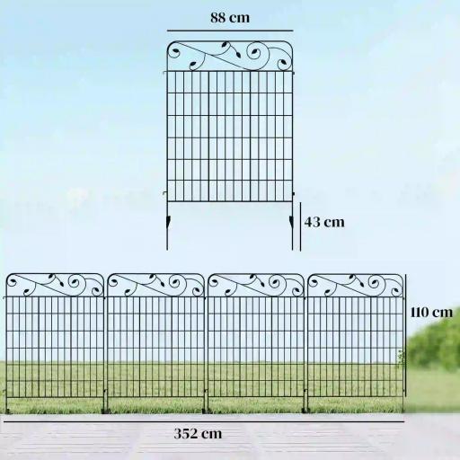 Valla de Jardín Exterior de 4 Paneles 88x110 cm Vallas Decorativas con Ángulo Ajustable Negro [1]