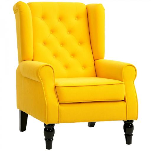Sillón de Salón con Reposabrazos y Patas de Madera Butaca Carga 160 kg para Dormitorio Oficina 74x86x102 cm Amarillo [9]