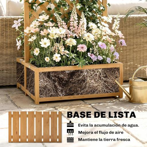 Jardinera con Enrejado de Madera para Plantas Trepadoras con 2 Cajas Plegables Base de Listones 73x70x170 cm Natural [5]
