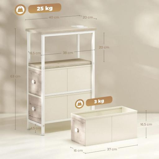 Juego de 2 Mesitas Auxiliares Estrechas con Enchufe Toma AC Puerto USB Puerto USB-C 2 Cajones de Tela Natural [3]